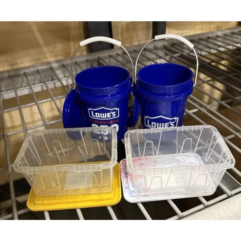 4 Pack Lowes Celebrates 250 USA Mini Blue Bucket w/ Lid & Mini Teeny Totes w/Lid